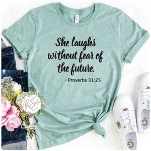 Proverbs 31:25 - Dusty Blue T-shirt Graphic tee